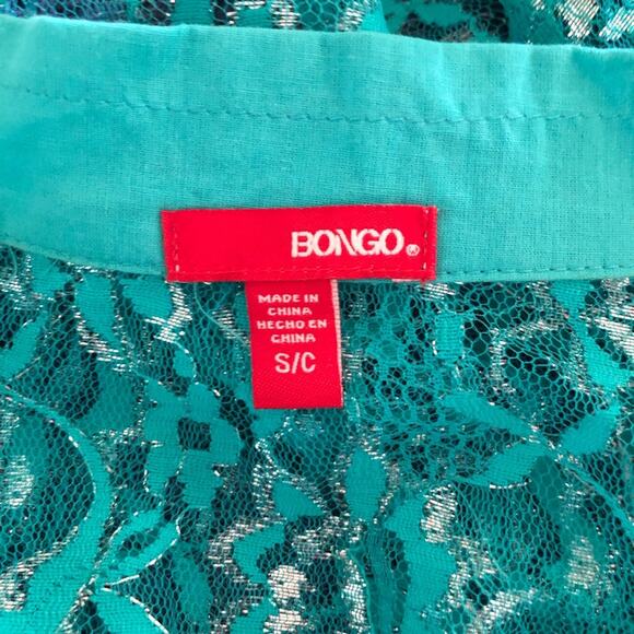 Bongo Y2K Flair Emerald Lace Subtle Silver Metallic Collar Button-Up Shirt Small - Picture 6 of 9